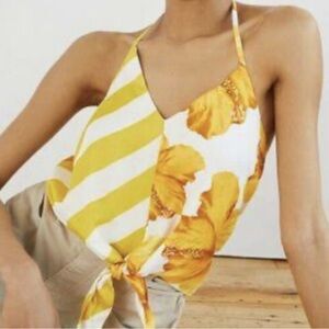 FARM Rio Yellow Asymmetrical Tie Front Tank Top